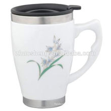 2015 top selling customized double wall colorful ceramic coffee mug cup with handle and lid